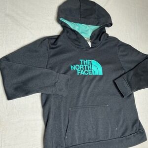 The North Face Charcoal Gray Aqua Logo Hoodie Sweatshirt Women's XL